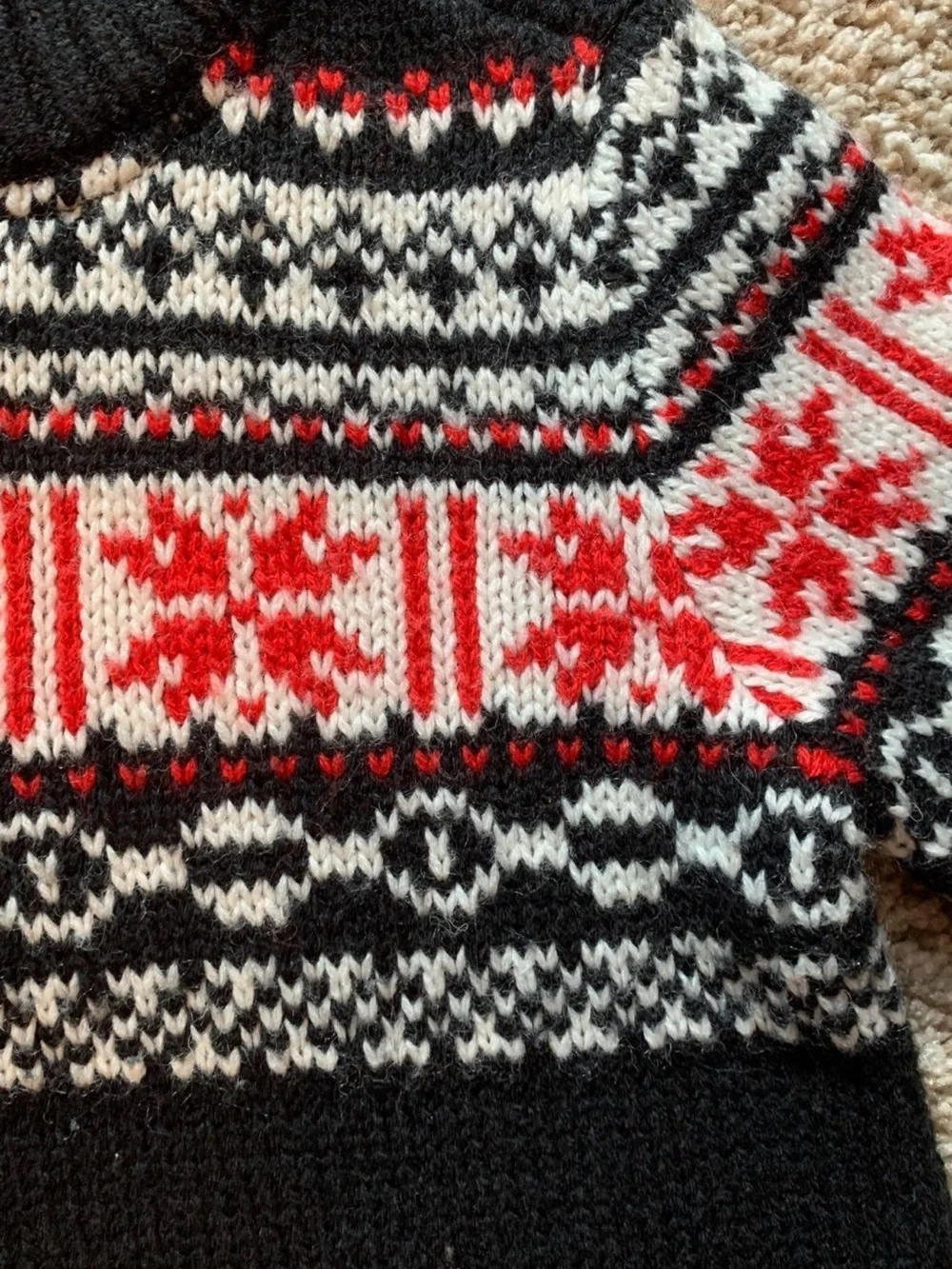 Black Fair Isle Half-Zip Sweater with Red and White Pattern size 5t carters